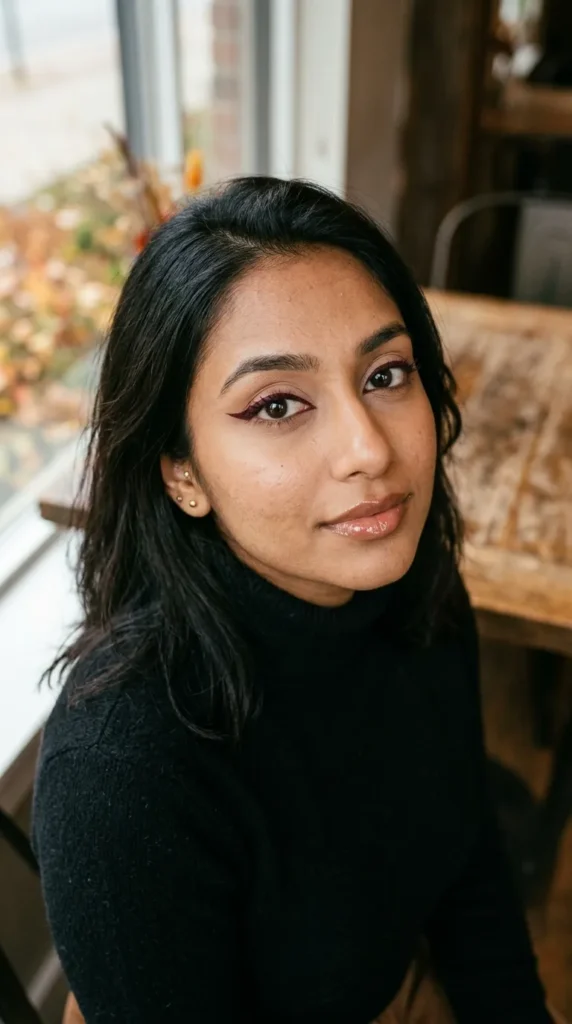 Burgundy Winged Eyeliner with Nude Gloss