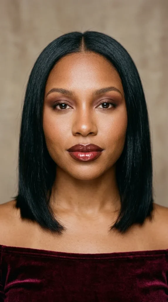 Chocolate cherry makeup with soft glossy finish