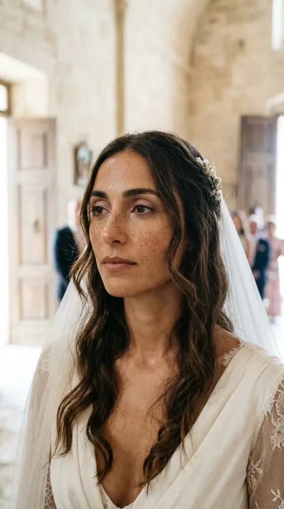 Ethereal bridal glam with natural freckles