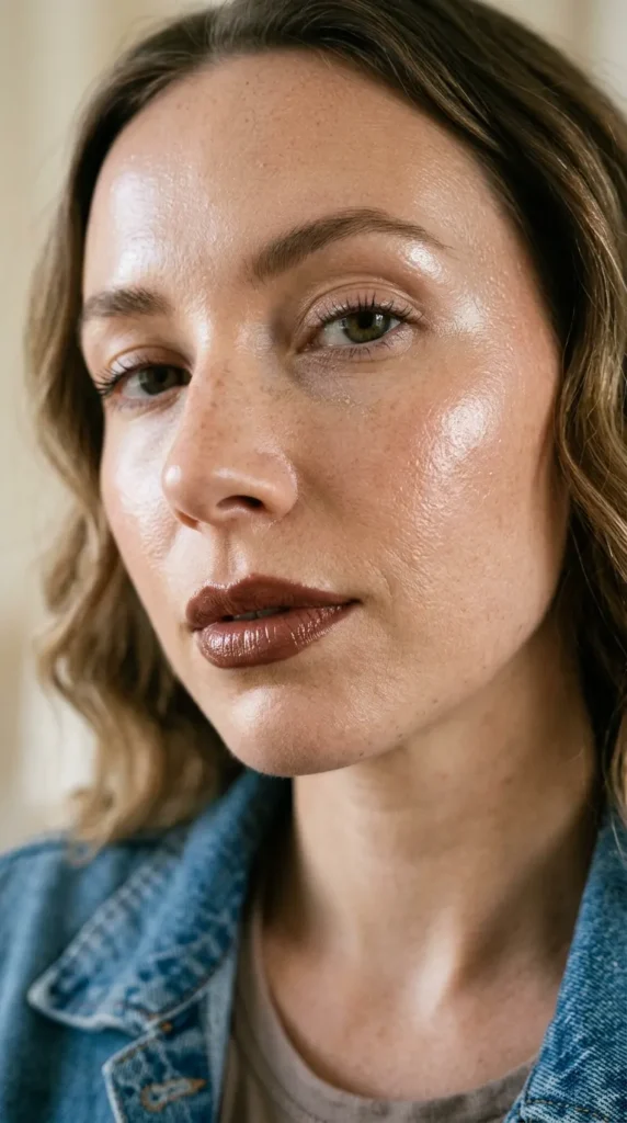 Glazed skin with brown nude lips
