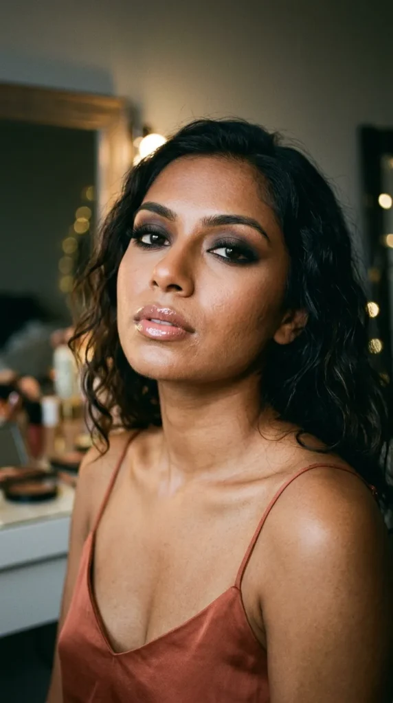 Glossy Nude Lips Glam Makeup Look