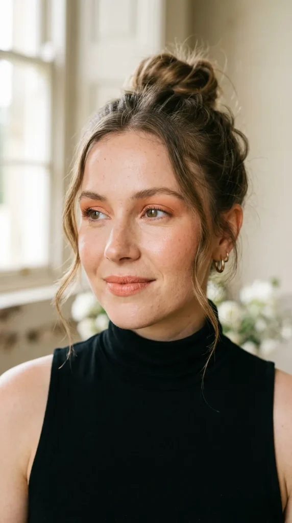 Monochromatic peach makeup with glowing complexion