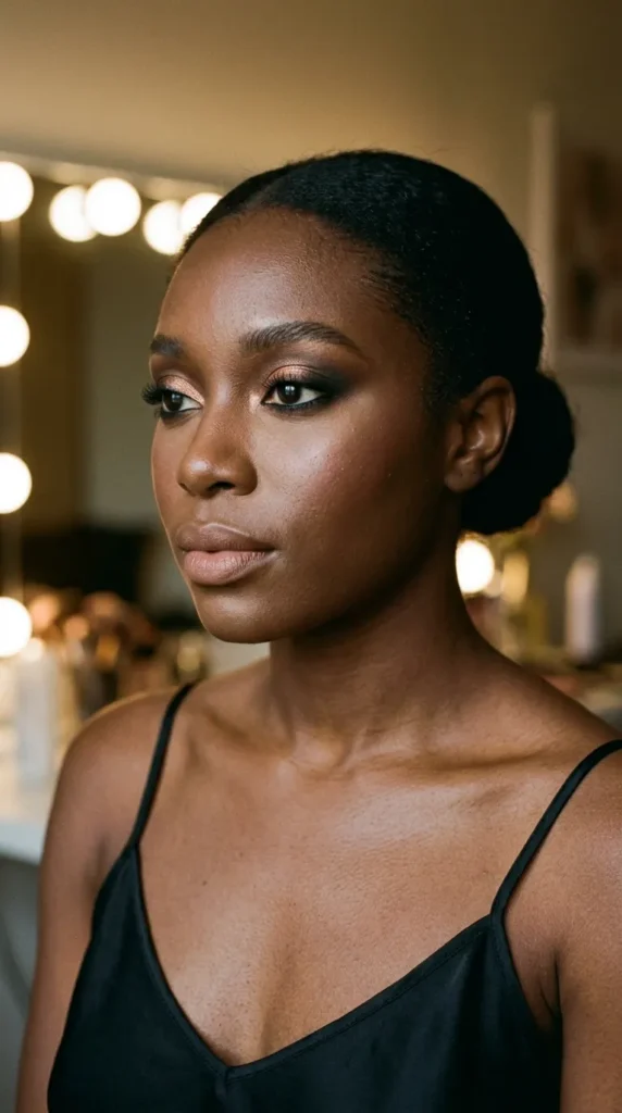 Rich bronze halo eye with nude lips