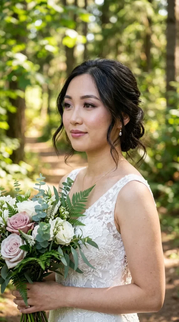 Romantic mauve glam with feathered lashes