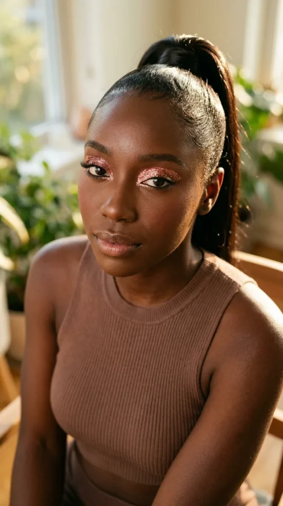 Rose gold shimmer eyes for rich tones