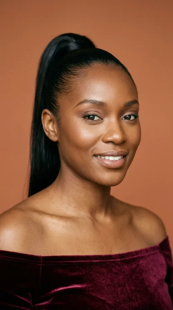 Satin finish makeup with subtle cream contour