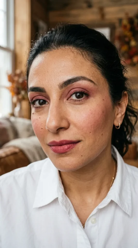 Soft Berry Bridal Makeup for Cozy Fall Weddings