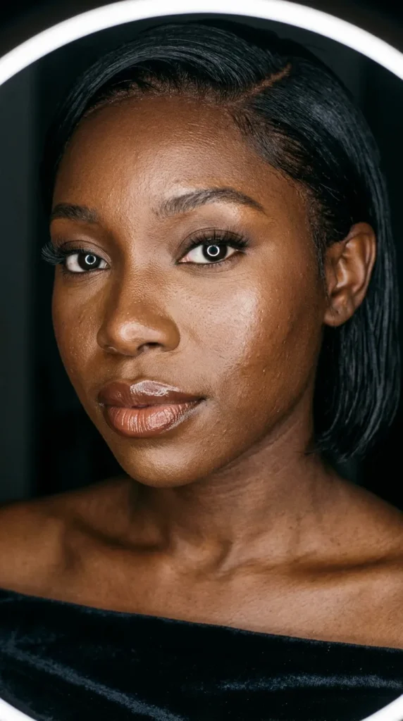 Soft bridal glam with glowing chocolate skin
