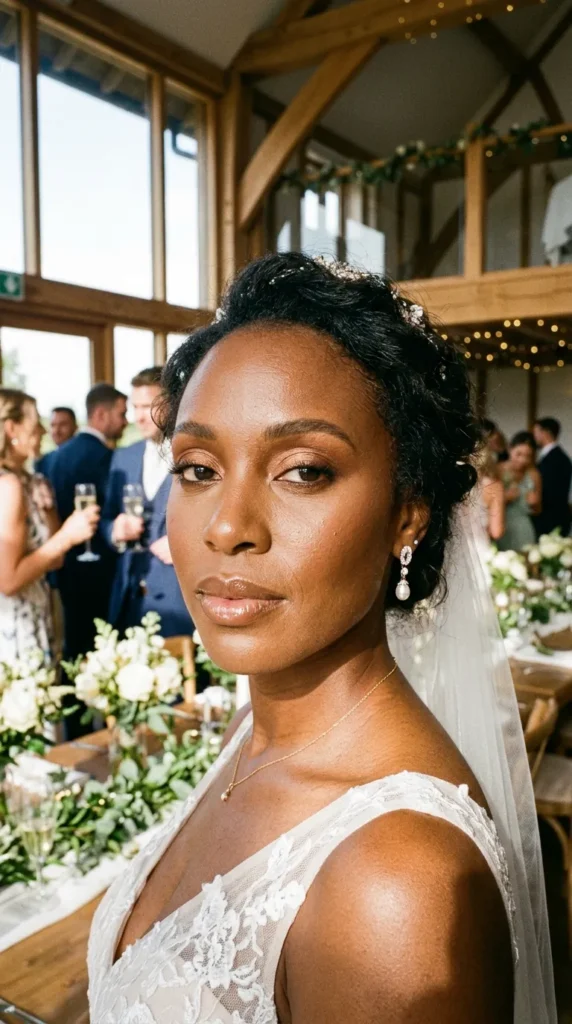 Warm bronze eyes and glossy nude lips